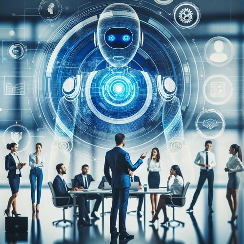 Agente de inteligencia artificial interactuando en un entorno empresarial moderno