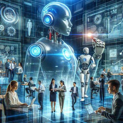 Agente de inteligencia artificial colaborando en entorno empresarial moderno