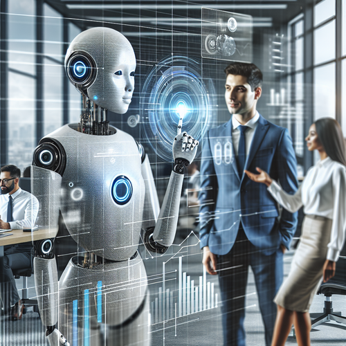 Agente de inteligencia artificial asistiendo en entornos empresariales modernos con tecnología avanzada