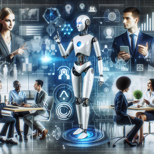 Agente de inteligencia artificial integrado en entorno empresarial moderno impulsando la transformación digital