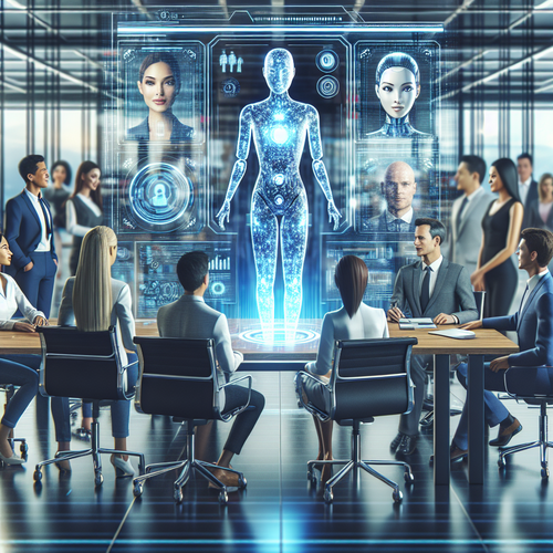Agente de inteligencia artificial interactuando en entorno empresarial moderno