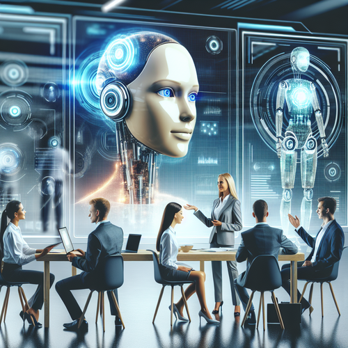 Agentes de inteligencia artificial interactuando en un entorno empresarial moderno