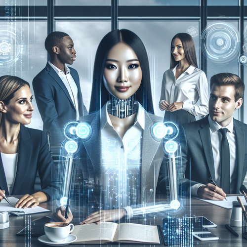 Agente de inteligencia artificial colaborando en entorno empresarial moderno