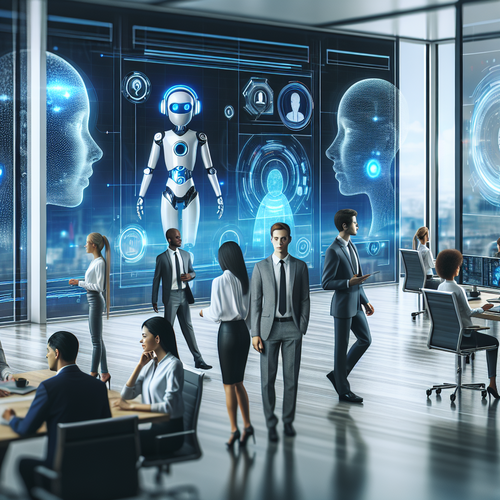 Agentes de inteligencia artificial integrados en un entorno empresarial moderno y tecnológico