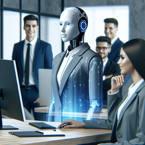 Agente de inteligencia artificial interactuando en un entorno empresarial moderno