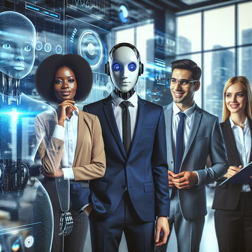 Agente de inteligencia artificial facilitando procesos empresariales en oficina moderna