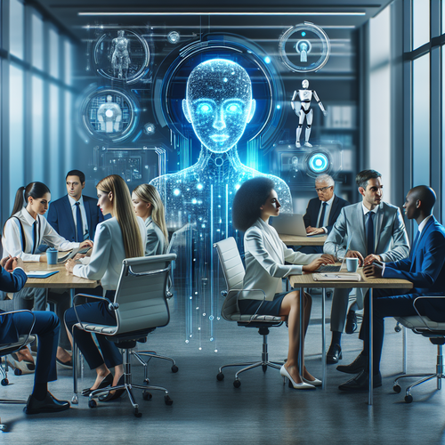Entorno empresarial moderno con agentes de inteligencia artificial integrados en procesos de trabajo